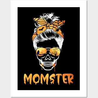 Momster Mom Skull Messy Bun Spooky Glasses Halloween Costume Posters and Art